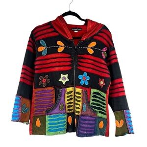 Himalayan Treasures Boho Patchwork Art to Wear Hoodie Sweatshirt Size Medium